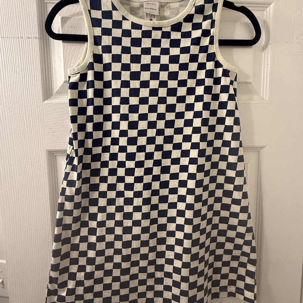 Hanna Andersson Checkerboard Tank Dress for Kids - Navy & White